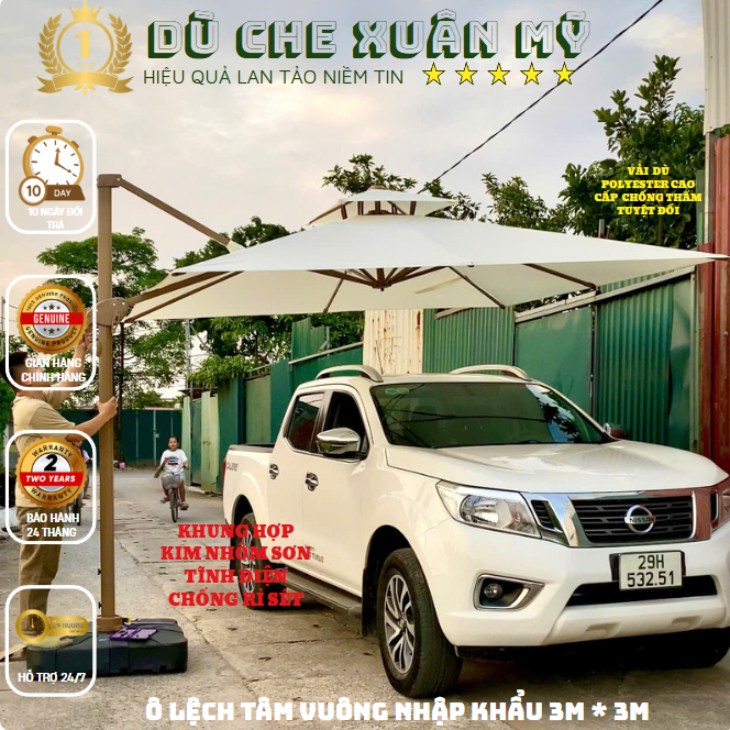 Ô DÙ LỆCH TÂM VUÔNG cỡ lớn 3m*3m HÀNG NHẬP KHẨU KHUNG HỢP KIM NHÔM ,VẢI POLYESTER SIÊU DÀY DẶN