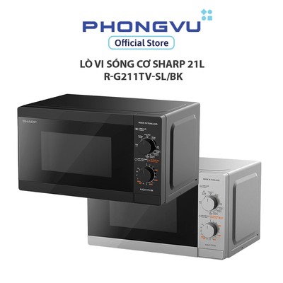 Lò vi sóng cơ Sharp 21L R-G211TV-SL/BK  - Hâm/Nấu/Rã đông, Công Suất 800W, 5 Mức Công Suất, Đĩa Xoay 270mm, Hẹn giờ 35p