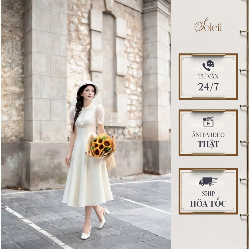 Đầm Nữ Dáng Dài Cổ Điển SOLEIL ROOM Thiết Kế Cổ Sen Phối Nơ Tiểu Thư - ZOEY DRESS VD23