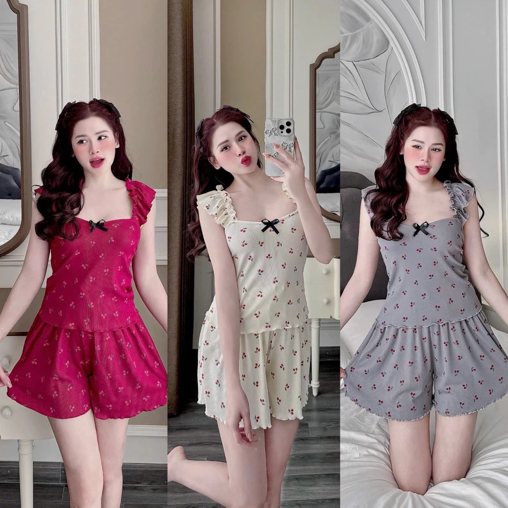 Set bộ cánh tiên, Đồ Mặc Nhà, Bộ Ngủ Nữ 2 Dây Bản To Thun Tăm Lạnh Mịn Mát dưới 55kg