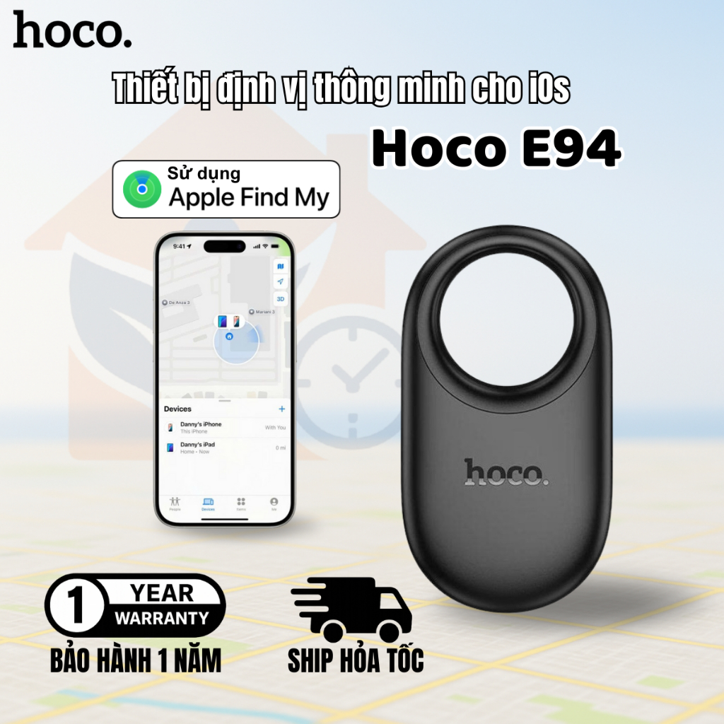 Thiết bị định vị thông minh Hoco E94 không dây hỗ trợ Apple Find My định vị đồ vật xe máy ô tô