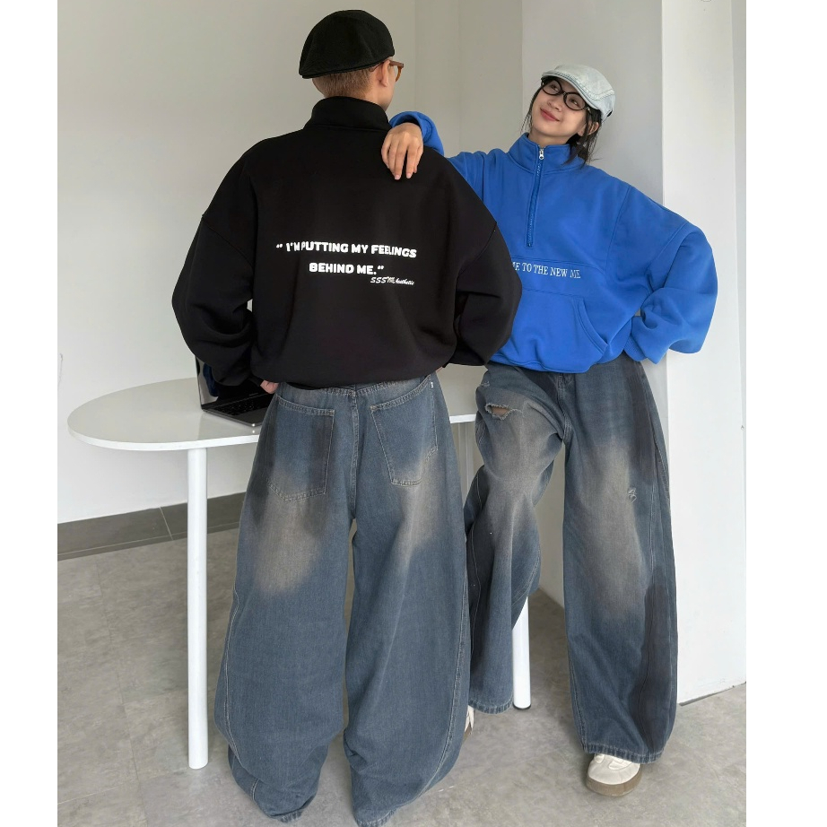 Quần Jeans Ống Cong Form Rộng Tôn Dáng Wash Street Wear Unisex Trẻ Trung | SSSTore.Aesthetic