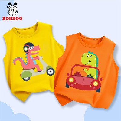 Áo ba lỗ bé trai BOBDOG chất liệu cotton in hình khủng long cho bé, áo trẻ em co giãn thoáng mát
