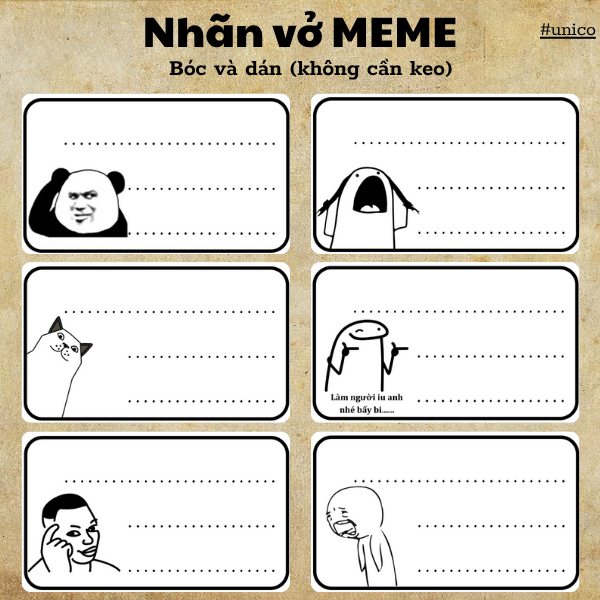 Nhãn vở Meme 2025 hài hước, dễ thương, bóc và dán hộp bút, tập, vở