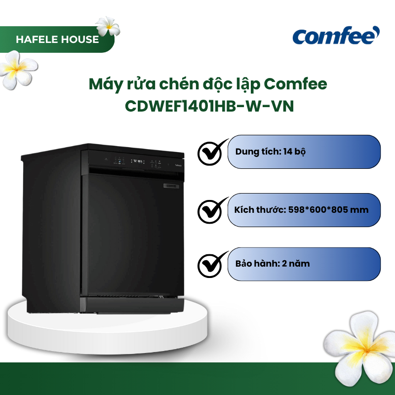 Máy rửa chén độc lập Comfee CDWEF1401HB-W-VN, Dung lượng 14 bộ, Bảo hành 2 năm - HHS