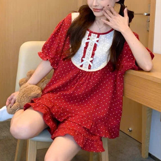 [ Bộ Đồ Ngủ ĐÙI ] SET PIJAMA NỮ CHẤM ĐỎ BASIC KIỂU HÀN QUỐC BIG SIZE Nhà PINK [ HÀNG CAO CẤP]