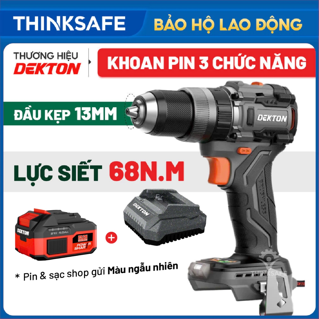 Máy Khoan pin 3 Chức Năng DEKTON M21-KB1368PRO, Lực siết 68Nm, Máy khoan gia đình đầu cặp 13mm Eco-TurBo, Tạo Xung