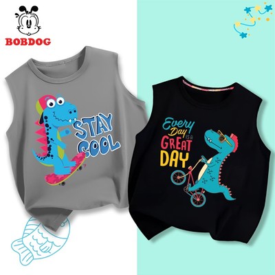 BST áo ba lỗ bé trai BOBDOG, áo thể thao chất liệu cotton mỏng mát, áo thun in hình khủng long cute cho bé