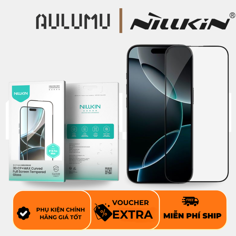 Cường Lực NILLKIN 3D + Max Trong Suốt KHÔNG LẸM VIỀN cho iP 16 Pro Max/ 16 Pro