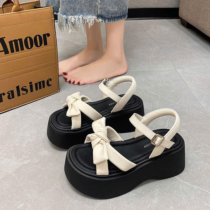 Dép sandal nữ quai hậu đế cao 5 - 6cm buộc nơ thời trang cao cấp
