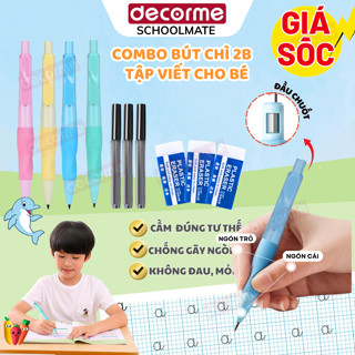  Combo bút chì bấm cá heo tẩy cà rốt cho bé bút chì 2B tập viết DecorMe kèm chuốt tiện lợi ngòi 2mm chống gãy 