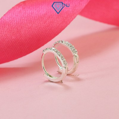 Bông tai bạc nữ tròn đính đá tấm lấp lánh sang chảnh BTN0194 - Trang Sức TNJ
