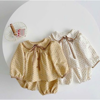 Đồ bộ cho bé gái Hapykids chất đũi họa tiết chấm bi mềm mát, bộ quần áo thu đông dài tay cho bé gái 2025 [25.B66]