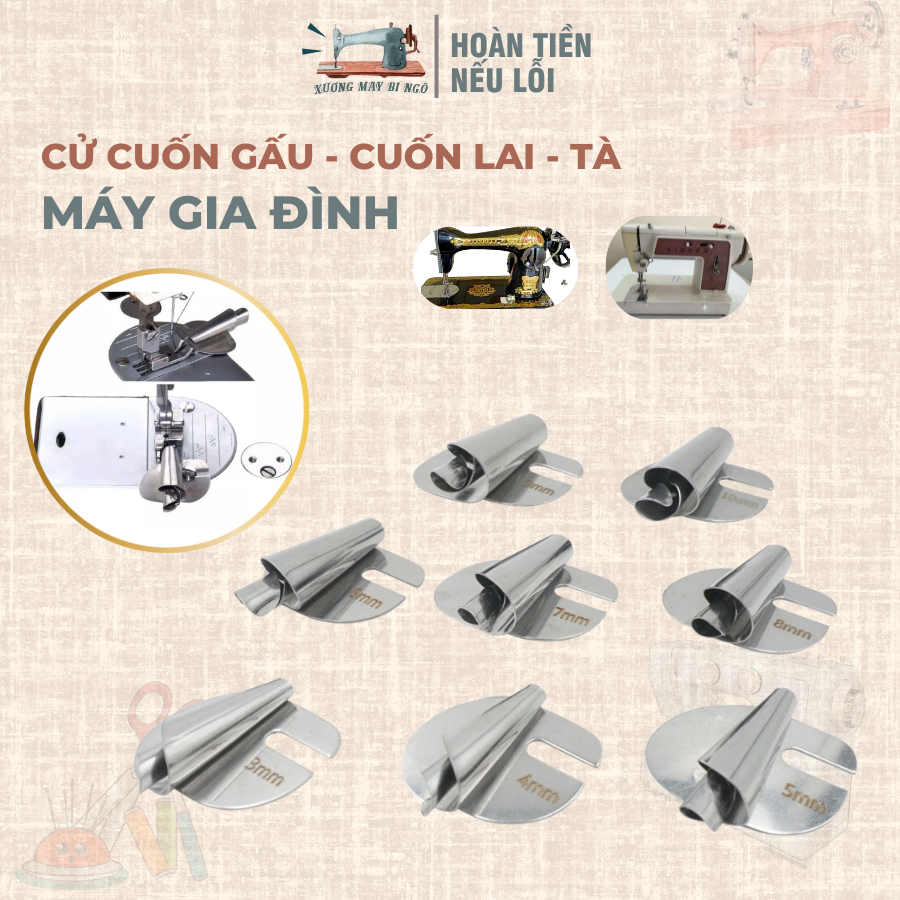 Cử cuốn gấu, cử cuốn lai, cử cuốn tà, cữ viền mi ni máy gia đình | Tiệm may Bí ngô