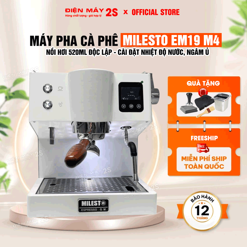 [HCM] Máy Pha Cà Phê Milesto EM19 M4 - Màu Trắng - Bảng Điều Khiển Trực Quan - Thiết Kê Sang Trọng -Chiết Xuất Cafe Ngon