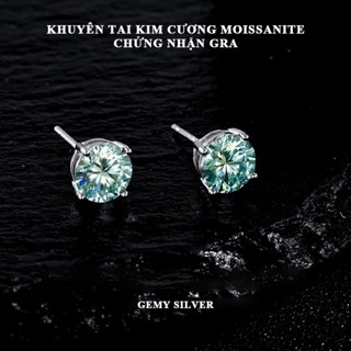  Khuyên tai bạc nam nụ đá Moissanite nhiều màu sắc kèm thẻ đen và giấy chứng nhận GRA  1 chiếc  | GEMY SILVER KN160 