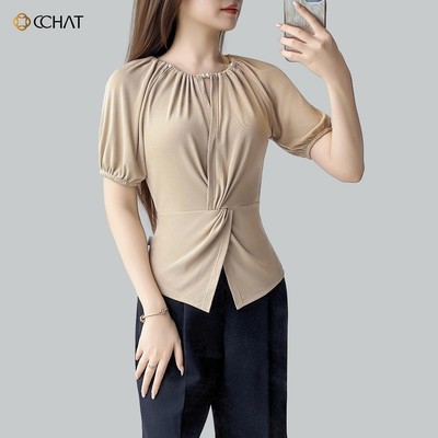 Áo Thun Nữ 𝐂𝐂𝐇𝐀𝐓 Dáng Ôm Papaya Có Hạt Trai Chất Liệu Mềm Mát 15TNC2034OT