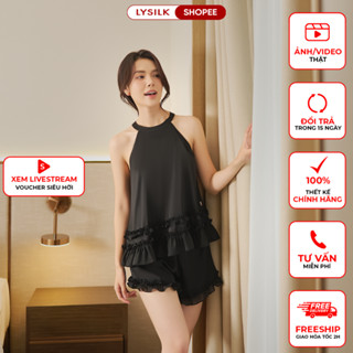 Bộ Mặc Nhà Nữ LYSILK Đồ Ngủ Lụa Cao Cấp Thiết Kế Áo Yếm Quần Đùi Họa Tiết Sang Chảnh BN640