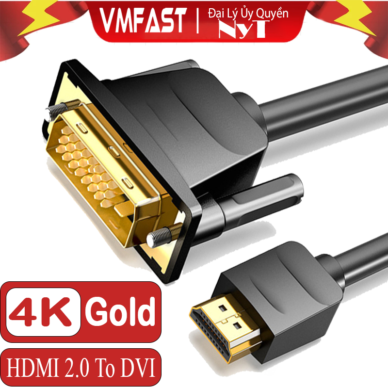 Dây Cáp DVI To HDMI Đen Trơn Hỗ Trợ 4K UHD Loại Xịn NYT N71 Bảo Hành 12 Tháng Đổi Mới