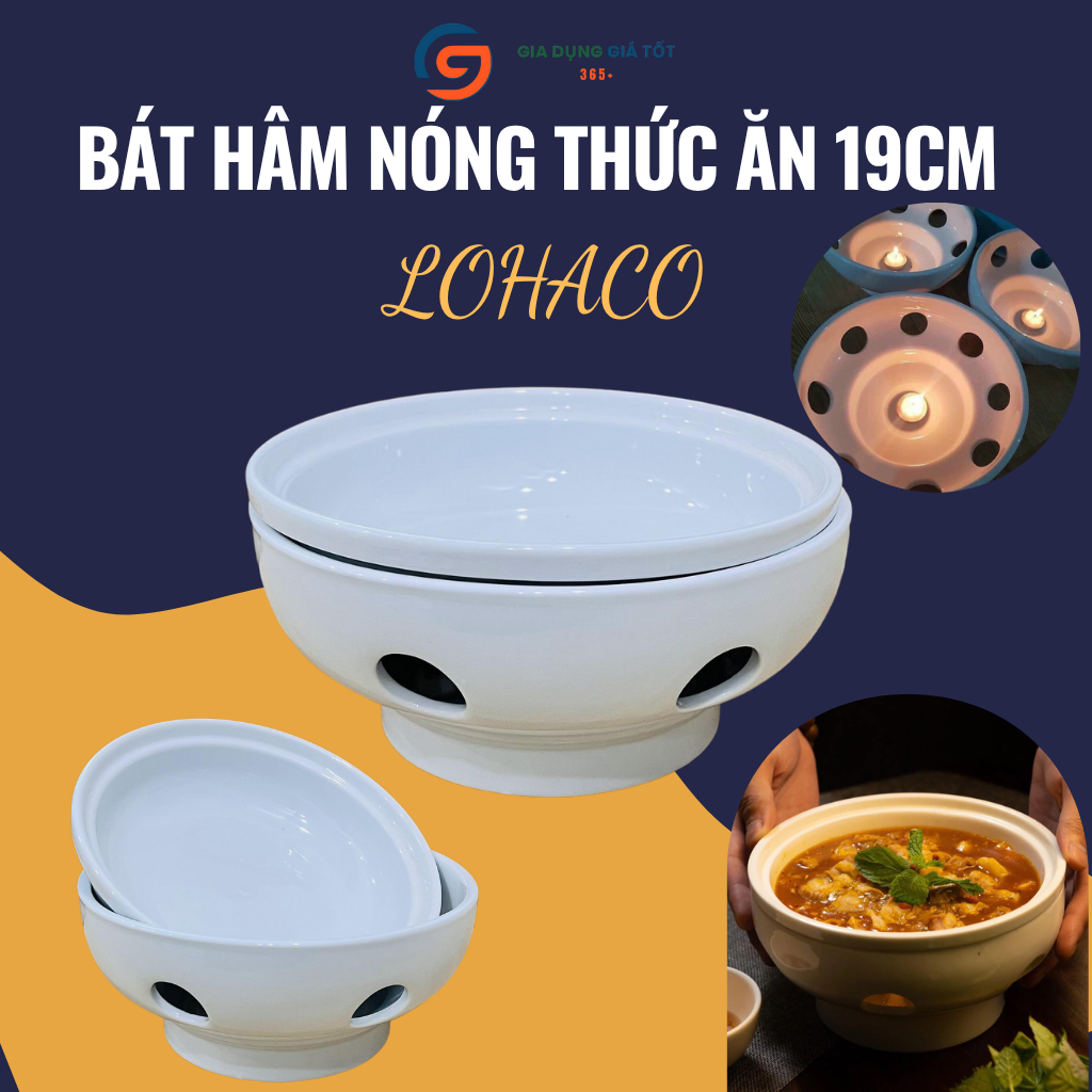Bát hâm nóng thức ăn 19cm LOHACO - bát sứ giữ nhiệt có đế đốt nến, dùng cho súp, lẩu và món hầm