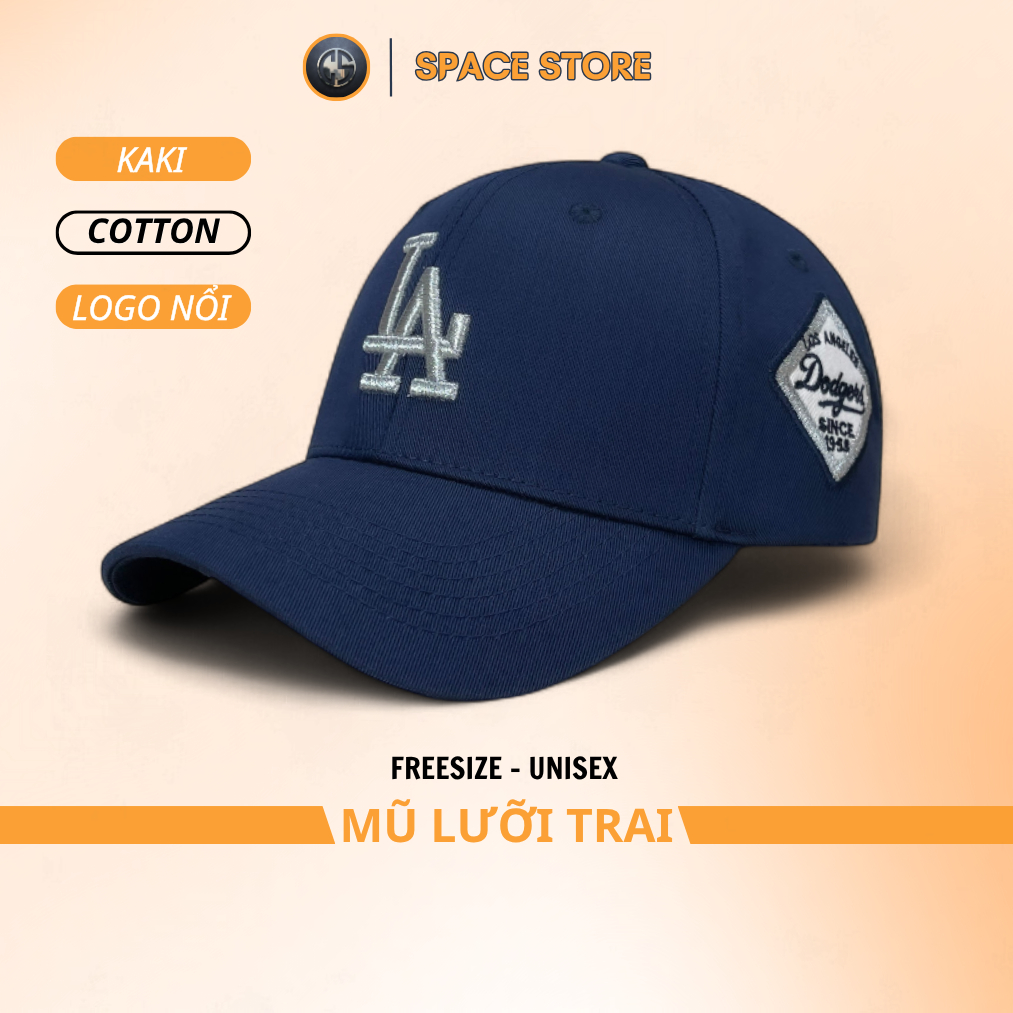 Nón mũ lưỡi trai LA màu xanh than logo bạc cao cấp full hộp dành cho nam và nữ free size