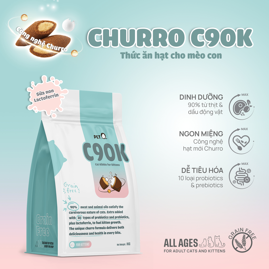 PetQ C90K  Thức ăn hạt cho mèo con 1KG