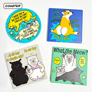 Lót cốc gốm Chó Mèo