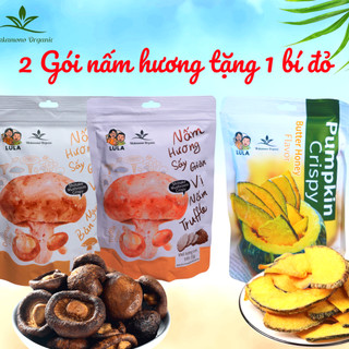 CB 2 túi Nấm hương sấy giòn Wakamono Organic (55g/gói) + 1 túi Bí đỏ sấy giòn vị mật ong (40g/gói), ăn vặt snack food