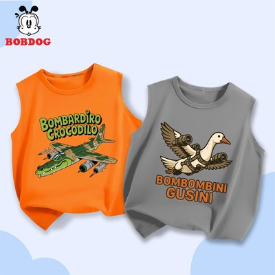 Áo ba lỗ bé trai BOBDOG, áo thun  chất liệu cotton thoáng mát in hình BOMBOMBINI GUSINI, BOMBARDIRO CROCODILO