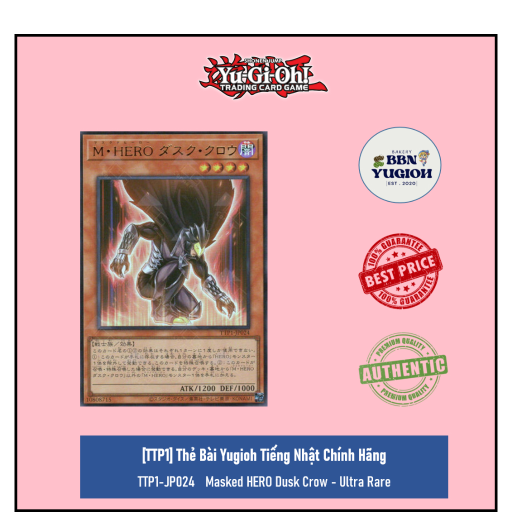 Thẻ Bài Yugioh Tiếng Nhật Chính Hãng: TTP1-JP024Masked HERO Dusk Crow - Ultra Rare
