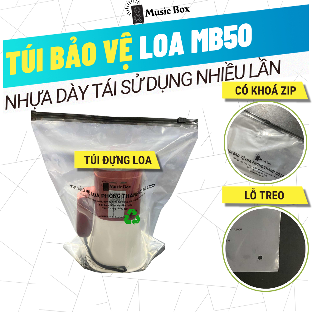  Túi Chống Mưa Gió Bụi Bẩn Bảo Vệ Cho Loa Phóng Thanh MB50 Music Box Túi  Zipper Xuyên Âm Có Lỗ Treo Khoá Zip 25x30cm 