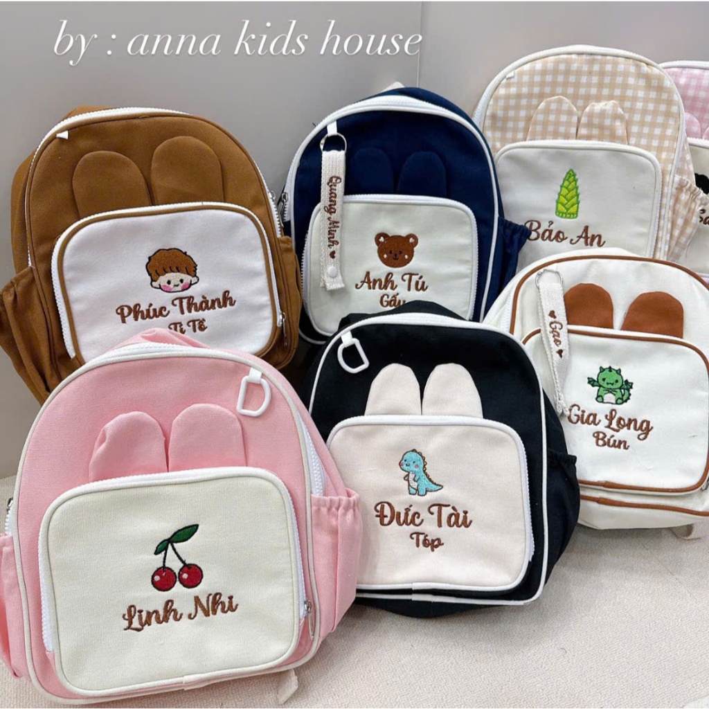 Balo tai thỏ thêu tên cho bé theo yêu cầu