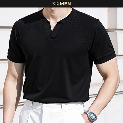 Áo Thun Nam Henley Cổ V SIXMEN Cotton Cao Cấp Co Giãn 2 Chiều Thấm Hút Thoáng Mát Fit Tôn Dáng