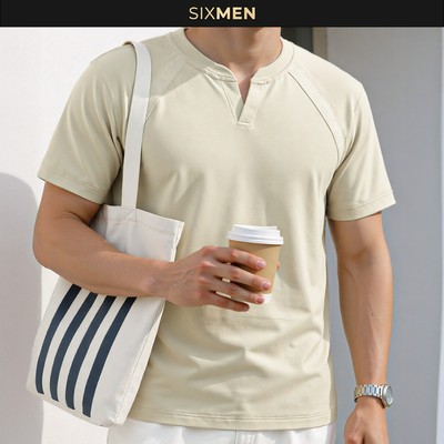 Áo Thun Nam Henley Cổ V SIXMEN Cotton Cao Cấp Co Giãn 2 Chiều Thấm Hút Thoáng Mát Fit Tôn Dáng
