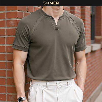 Áo Thun Nam Henley Cổ V SIXMEN Cotton Cao Cấp Co Giãn 2 Chiều Thấm Hút Thoáng Mát Fit Tôn Dáng