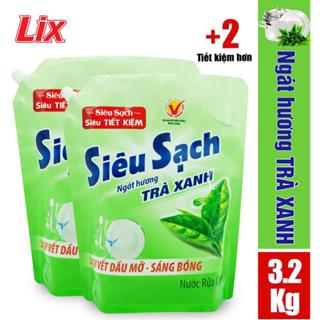  COMBO 2 Túi nước rửa chén LIX siêu sạch hương trà xanh  2 Túi x 3.2KG  - Mã 2C-N8118 
