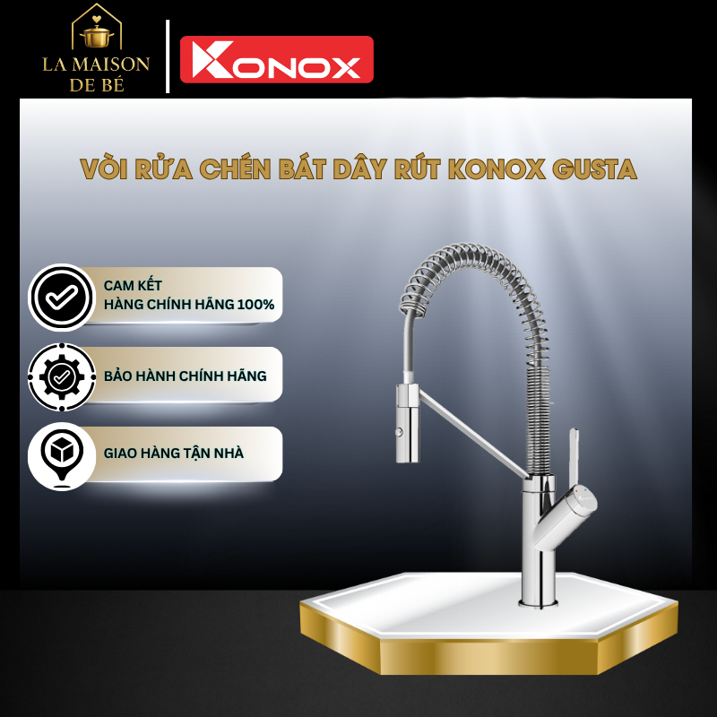 Vòi rửa chén nóng lạnh rút dây xoay 360° GUSTA - LMS