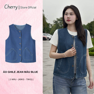 Áo gile jean CHERRY màu blue denim form rộng phong cách trẻ trung năng động cho nữ T144