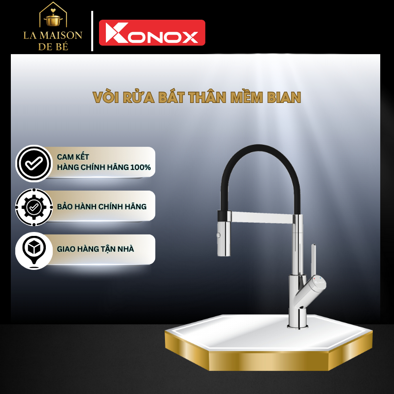 Vòi rửa chén bát thân mềm Konox Bian - Thân mềm xoay 360 độ, nóng lạnh, chất liệu hợp kim đồng cao c