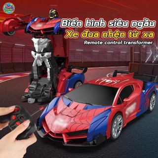 Xe ô tô điều khiển từ xa Spider-Man biến hình Robot, XE RC ĐIỀU KHIỂN 2.4G SIÊU MẠNH, có đèn xoay 360 độ sử dụng pin sạc