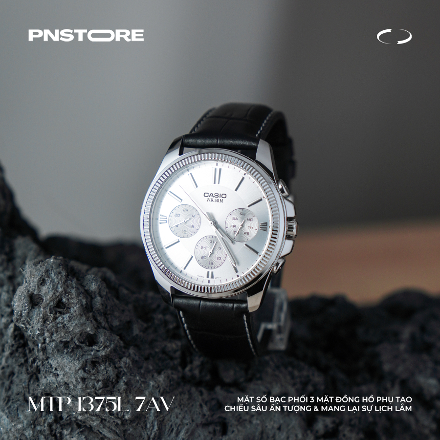 Đồng hồ nam dây da CASIO 6 KIM CHÍNH HÃNG MTP-1375L-7AVDF size 42mm