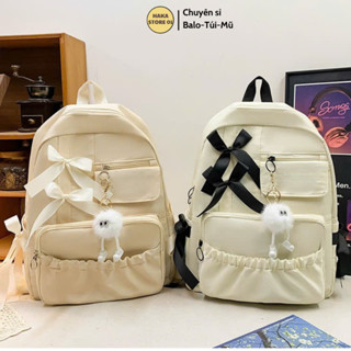 Balo Ulzzang Hàn Quốc Balo đi học nam nữ họa tiết thắt nơ xinh xắn Nam Nữ Chống Nước Giá Rẻ BL659