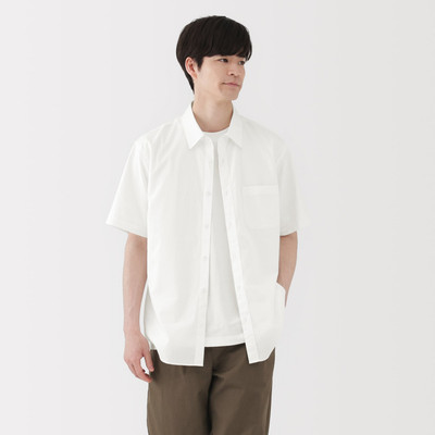 MUJI Áo Sơ Mi Nam Vải Broadcloth Dáng Rộng Tay Ngắn