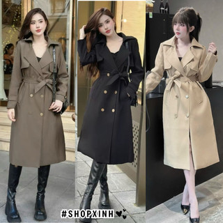  Áo măng tô nữ dáng dài cao cấp Áo khoác mangto kaki nữ dáng dài qua gối cổ vest bẻ hai lớp 
