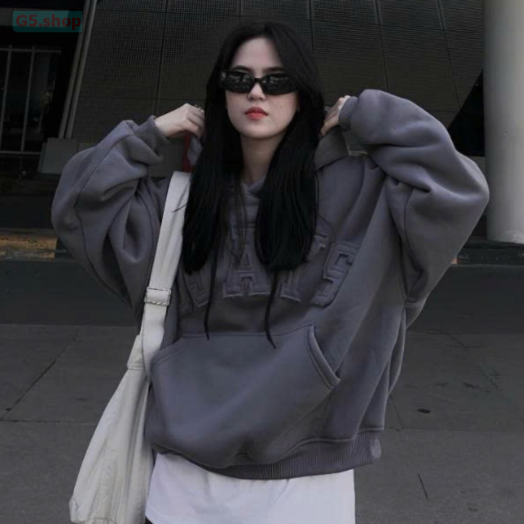 Áo khoác hoodie đi nắng thu đông thêu đắp vải JJAYS form rộng mũ to nam nữ unisex K1