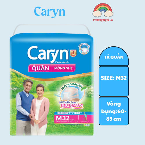 [Tặng 4 miếng] Tả/Bỉm người già CARYN dạng quần mỏng thoáng đủ size M32/ L28/ XL24-Phương Nghi LA