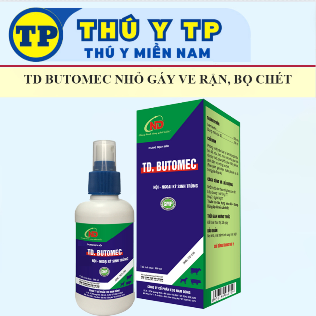 TD Butomec 100ml nhỏ gáy cho chó mèo, vật nuôi phòng ve rận, bọ chét
