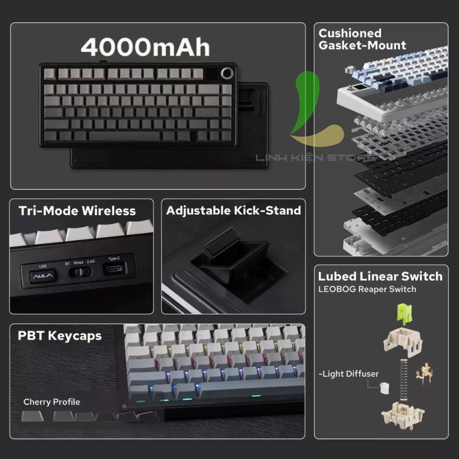 Bàn Phím Cơ Gaming AULA F75 Max - Bàn Phím Bluetooth Có Màn Hình Hiển Thị Và Núm Xoay Đa Năng | BigBuy360 - bigbuy360.vn