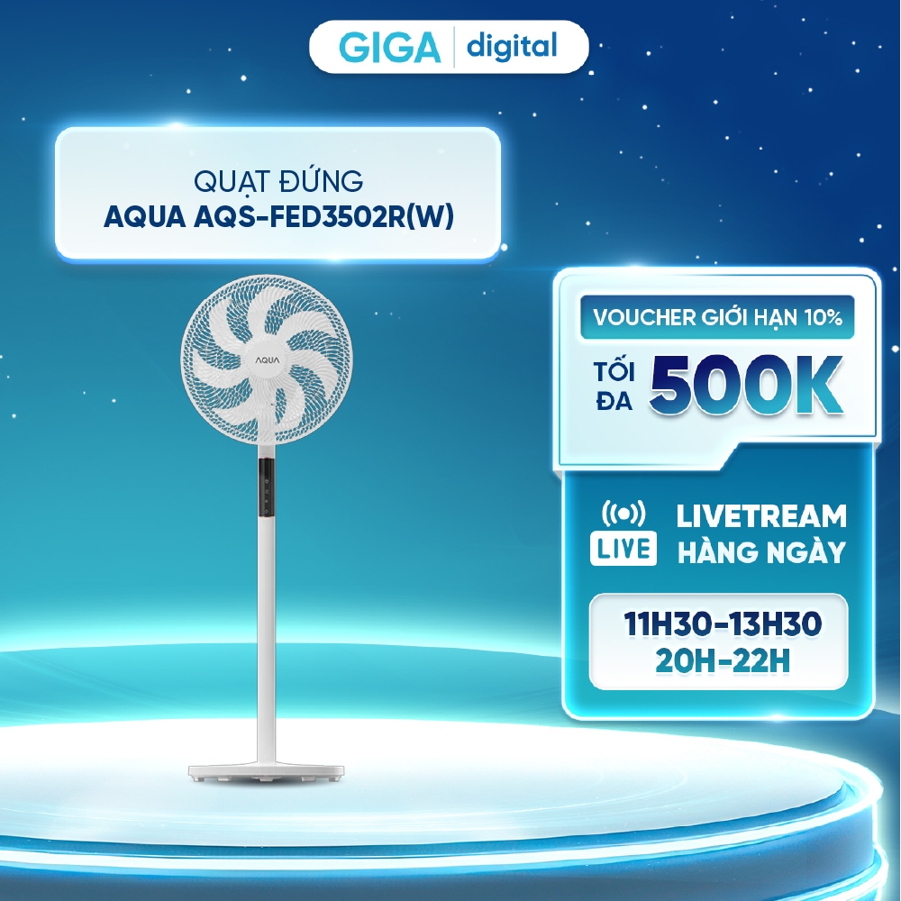 Quạt cây/ quạt đứng AQUA AQS-FED3502R(W) - Thân cảm ứng, điều khiển từ xa - Hẹn giờ - Điều chỉnh chi