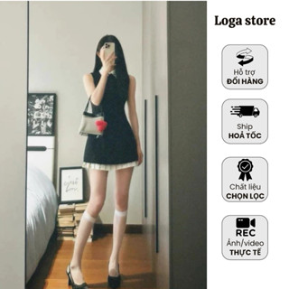 Váy sát nách nư phối sơ mi, váy đen nữ dáng ngắn phối xếp ly, đầm đen phong cách nữ sinh Loga store -L125